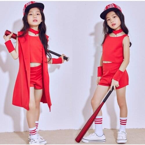 Children Jazz Dance Costumes for Girls Red Street Modern Dance Suit Fashion Hip Hop Dance Stage Performance Costume