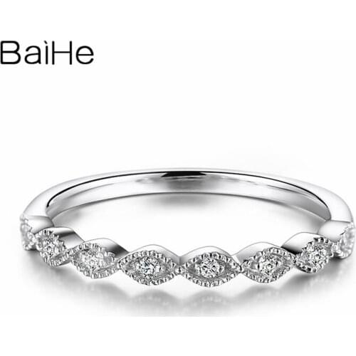 BAIHE Solid 18K White Gold 0.07CT H/SI Round Natural Diamonds Engagement Women Trendy Gift Simple diamond Ring