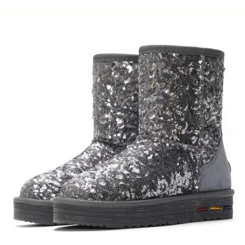 Leather Sequins Snow Boots Tube 2019 Thick Bottom Non-slip Korean Version Of The Wild Winter Plus Velvet Thick Cotton Shoes