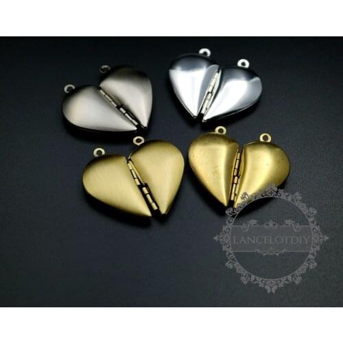 29mm raw brass,antiqued silver,bronze,silver vintage style lovers' heart pairs photo locket pendant charm supplies 1131061