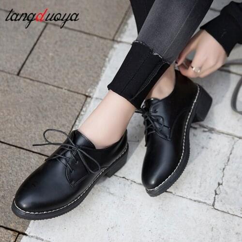 Fashion Black Leather Shoes Women Mocassins Femmes Chaussures Lace Up Designer Shoes Women Derby Shoes Mujer