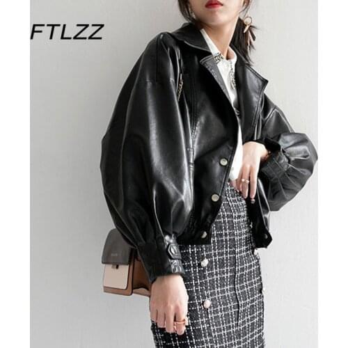 Fashion Leathter Jackaet for Women Long Sleeve Biker Motorcycle Style Short Faux Leather Coat Ladies Loose Button Up Jackets