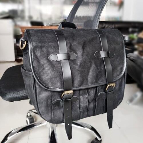 Retro Crazy Horse Leather Mens Diagonal Bag / Cover Solid Color Oil Wax Canvas Waterproof Motorcycle Bag Side Bag Patchwork