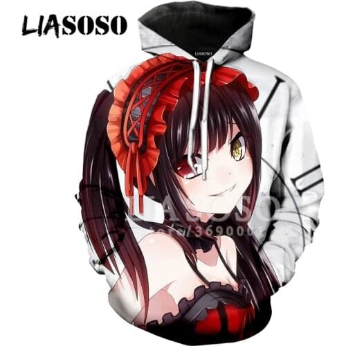 LIASOSO 3D Print Anime Date A Live Yatogami Tohka Tokisaki Kurumi Mans Sweatshirt Hoody Hoodies Women Casual Harajuku Clothes
