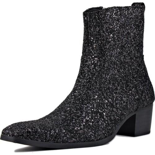 Mens Boots Chukka Designer Boots Glitter Boots Men Ankle Zipper Boots Chelsea Boots 5.7cm heel boots bright wedding footwear