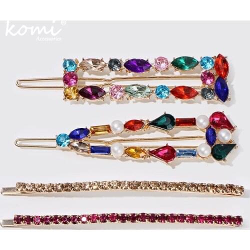 KOMi Boho set of colorful rhinestone crystal hair clip set cute temperament long hair clip girl wedding hair accessories K1740