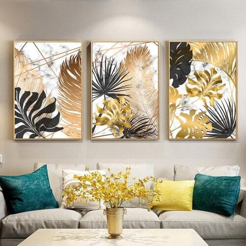 Nordic High Quality Plants Golden Leaf Canvas Painting Posters and Prints Wall Art Pictures Cuadros for Living Room No Frame