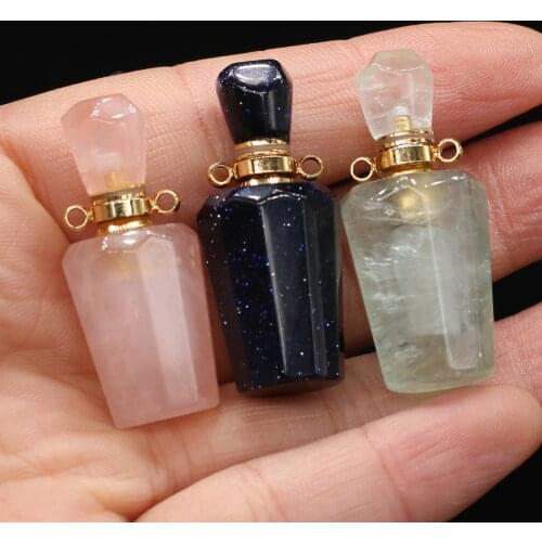 Natural Stone Perfume Bottle Pendant Faceted Rose Pink Quartz Charms for Jewelry Making DIY Necklace Accessories Womens Gift