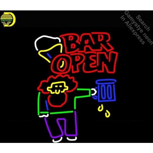 NEON SIGN For Double Stroke Bar Open With Man And Mug neon Light Sign Advertise Window Neon sign for sale neon light Art Lamps