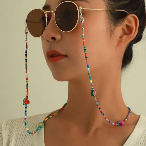 New Sunglasses Chain For Unisex With Colorful Beads Flower Fruit Smile Pendant Anti Drop Mask Glasses Chains Lanyard Jewelry