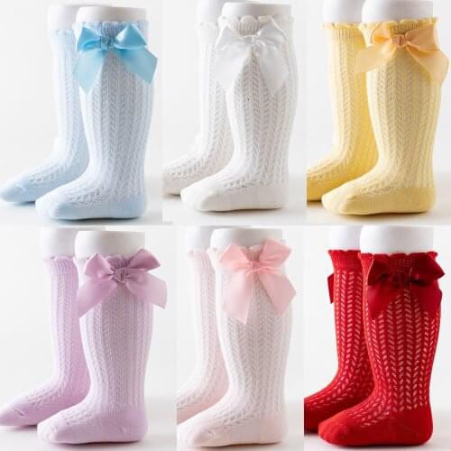 New spring/summer 2021 Baby Socks Big Bowknot Mesh Socks Girl knee High Quality Princess Sock Kids anti-slip Shoes