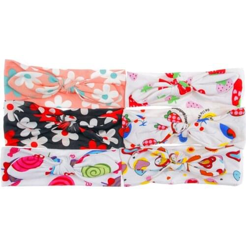 Yunfly New Children Cute Cotton Strawberry Flower Cartoon Newborn Bow Headband Elastic Knot Rabbit Ear Girls Headwraps