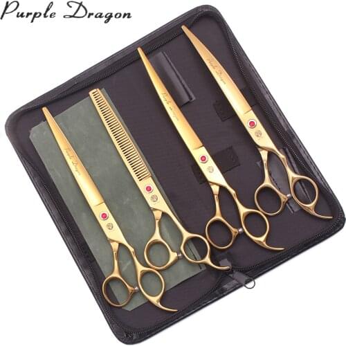 Pet Grooming Scissors 8" Japan Stainless Purple Dragon Dog Thinning Shears Kit 62HRC Comb Dog Hair Curved Scissors Add Bag Z3005