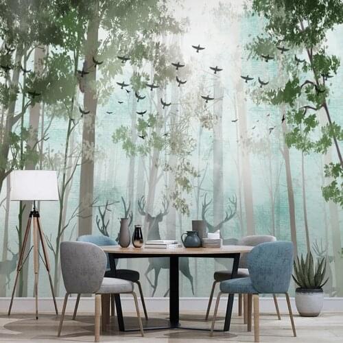 Custom 3D Mural Wallpaper Modern Forest Elk Living Room TV Sofa Background Wall Painting Nordic Style Home Decor Papel De Parede
