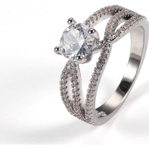 Romantic Lady Fashion Ring Simple Design Square White Transparent Zircon Ring Wedding Engagement Preparation Anniversary Ring