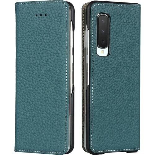 Luxury Genuine Leather Magnetic Case for Samsung Galaxy Fold Case Lychee Wallet Flip Card Slot Cover for Samsung Fold 1 Case