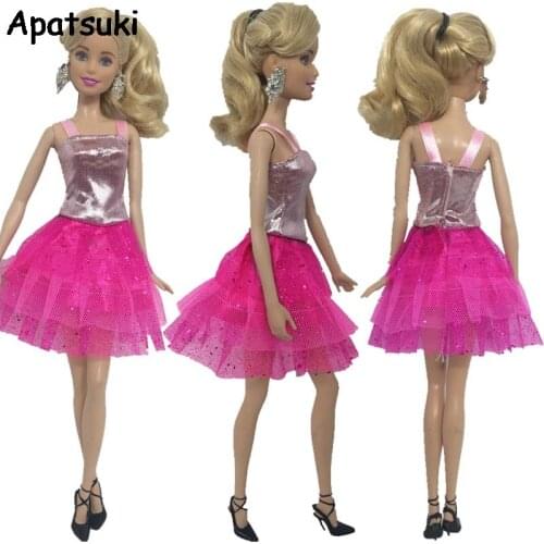 Pink Doll Clothes For Barbie Dolls One Piece Short Dress For Barbie Dollhouse 1/6 Princess Dresses DIY Doll Accessories