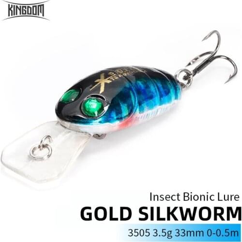 KINGDOM 3505 Golden Silkworm Fishing Lure 3.5g 33mm 0-0.5m Action Insect Bionic Lure Artificate Bait Lure Fishing Tackle