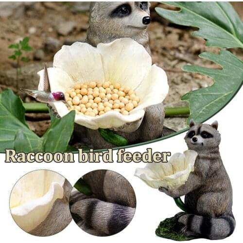 Gardening Statue Bird Feeder Resin Cute Raccoon Garden Ornament Outdoor Birdfeeder For Garden Home Decor Pet Supplies