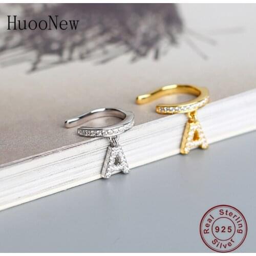 925 Sterling Silver Punk Rock Gold Initial A Letter Ear Cuff Earring Piercing Earcuff Pendientes Boucles Doreilles For Women