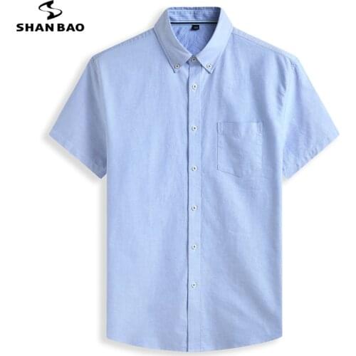SHAN BAO 5XL 6XL 7XL 8XL 100% Cotton Oxford Shirt 2021 Summer High Quality Mens Casual Loose Solid Color Short Sleeve Shirt