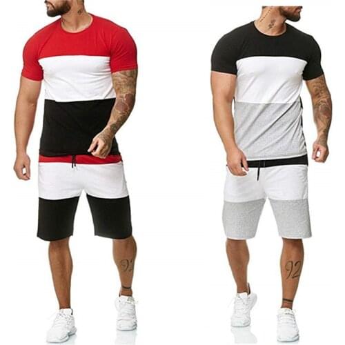 Mens Sets Mens 2 Piece Outfit Sport Set Stripe Print Sweatsuits Casual Shorts Set Summer Fashion Clothing Male Short Tracksuit