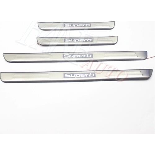 Stainless Steel Led Door Sill Scuff Plate Guard Sills Protector Trim For Skoda Superb 2015-2020