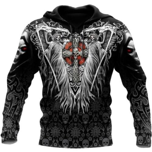 Trippy Black Skull Tattoo 3D Print Spring Autumn Hoodie Man Women Harajuku Outwear Zipper Pullover Sweatshirt Casual Unisex-17
