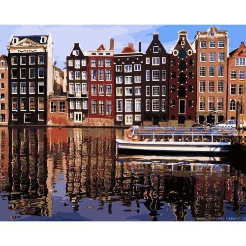TQX-004 Modern city in Holland DIY Painting By Numbers Acrylic Paint On Linen Digital Painting Wall Art Picture