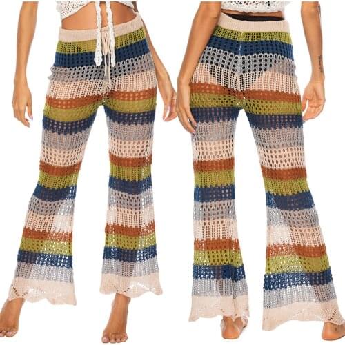Hollowed Out Fishtail Horn Pants Woven Lace Up Beach Pants Fashion Trouser