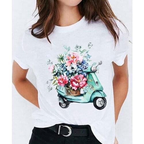 T Shirt for Women Cartoon Watercolor Flower Floral Cute 90s Ladies Print Lady T-shirts Top Womens Stylish Ladies Tee T-Shirt