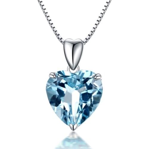 Aquamarine Gemstones Pendant Necklace For Women Love Heart Blue Crystal White Gold Silver Color Chain Choker Bijoux Jewelry Gift
