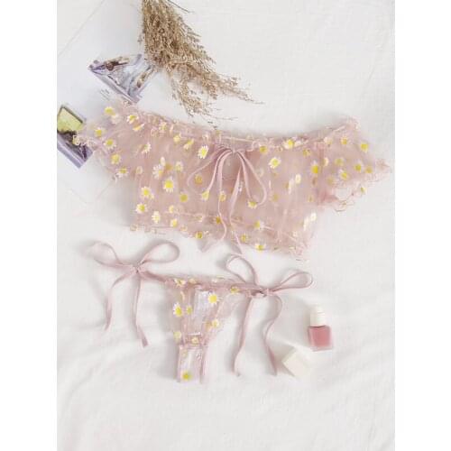 Womens Sexy Underwear Babydoll Sexy Lingerie Daisy Shape Print Lace Lingerie Sexy Hot Erotic Babydoll High Stretch G-string S-XL