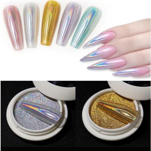 0.8g Powder Nails Laser Silver Pink Gold Glitter Chrome Nail Powder Shimmer Gel Polish Flakes for Pigment T0516