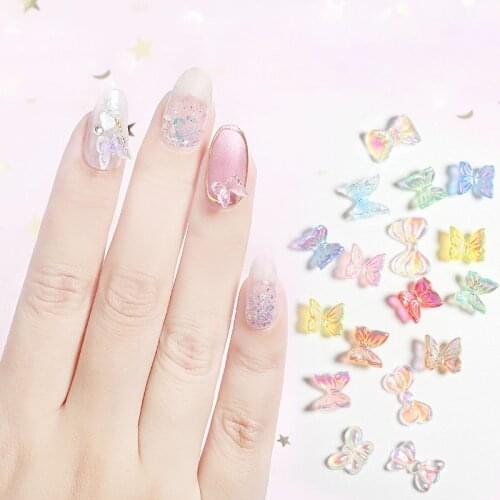 10PCS 3D Resin Bow Nail Accessail Aurora Mirantom Stereo Butterfly Nail Art Sticker Manicure Decoration 2021 New Design Charms