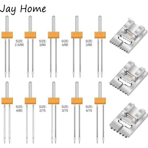 10PCS Double Twin Needles Sewing Machine Needles with 3 Pieces Groove Presser Foot for DIY Most Household Sewing Machines