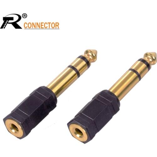10Pcs Gold plated Jack 3.5mm 6 corners Jack 6.35mm 3 pole stereo male plug to 3.5mm stereo female adapter audio microphone plug