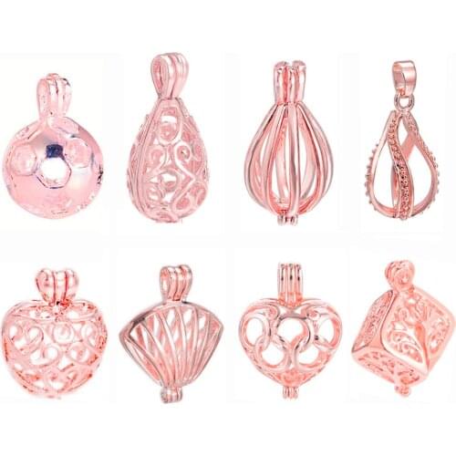 10pcs/pack Pearl Cage Rose Gold Color Locket Perfume Aromatherapy Essential Oil Diffuser Necklace Locket Pendant For DIY Jewelry