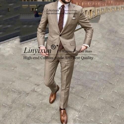 2021 Handsome Slim Fit Casual Mens Prom Suits Notched Lapel Groomsmen Beach Wedding Tuxedos For Men Blazers 2 Pieces Jacket Pant