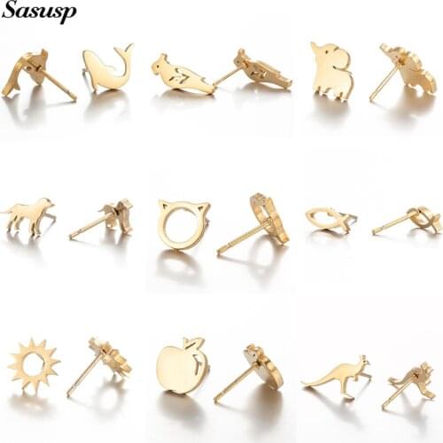 2021 New Cute Funny Animal Stud Earring Shark Fish Dog Elephant Swallow Hummingbird Earrings Apple Flower Jewelry Gifts for Girl
