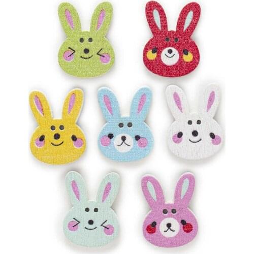 30pcs expression Rabbit Wood Buttons Sewing Scrapbooking Clothing Headwear Handmade Crafts Home Decor Accessories DIY 20x15mm