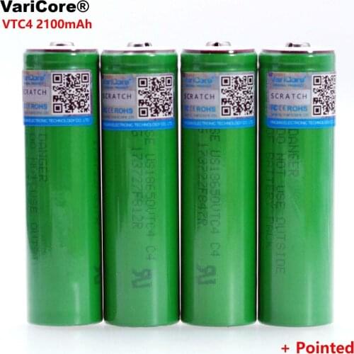 4pcs VariCore New 3.6V 18650 US18650VTC4 2100mAh VTC4 20A 30A Discharge Rechargeable battery + Pointed