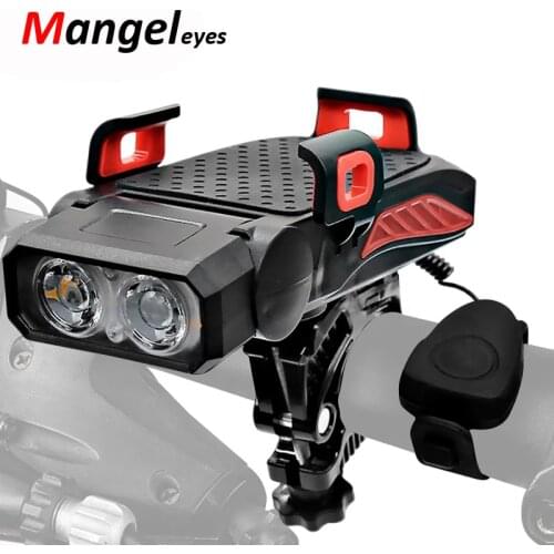 4 IN 1 Led Bicycle Front Light USB Rechargeable Bike Lamp Horn Phone Holder 2800MAh Power Bank Flashlight For Cycling Lantern