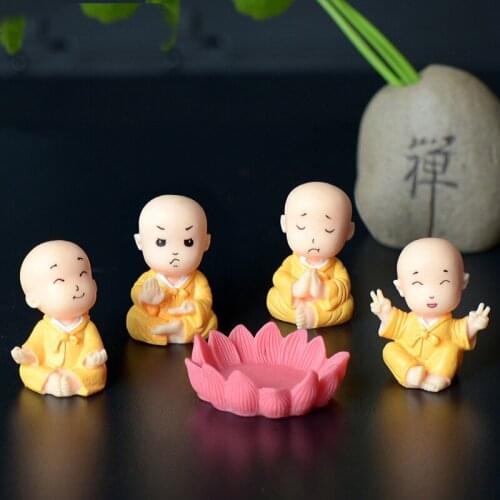 5PCS Chinese Feng Shui Wealth Monks Miniature Bonsai Garden Furniture Resin Craft Figurine Fairy Home Decoration Accessories