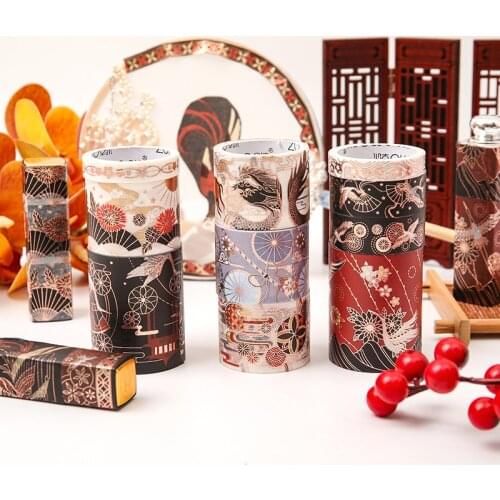 5 pcs/pack Hot stamping Dragon Phoenix Washi Tape Set Cute Girl Adhesive Tape DIY Scrapbooking Stickers Label Masking tapes