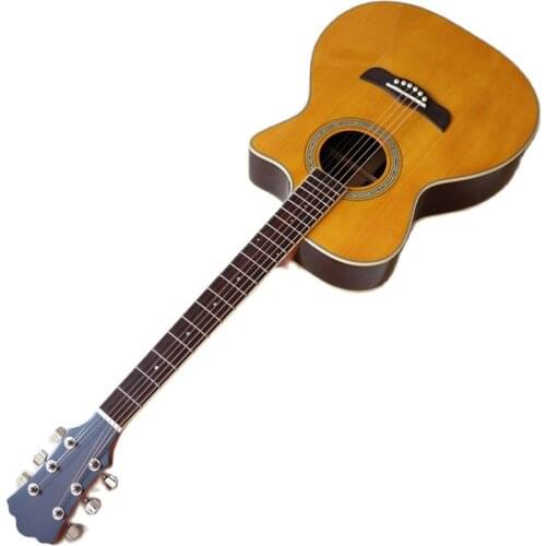 40 Inch Red Cedar Solid Wood Top Acoustic Guitar Rosewood Back and Side 6 Strings Folk Guitar High Gloss with Triangle Head