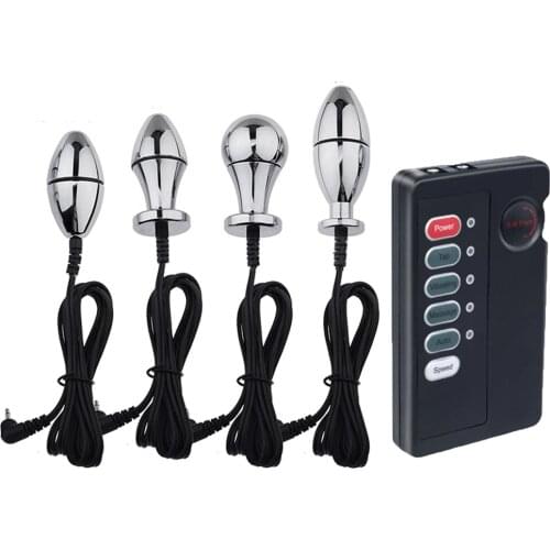 Electric Shock Bi-Polar Anal Plug Stainless Steel Buttplug Anus Dilator Prostate Massager SM Adult Anal Toy Metal Plug Sex Toys