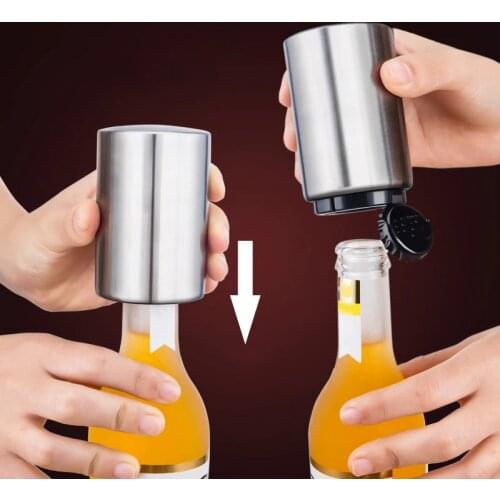 Portable Magnetic Automatic Bottle Opener Stainless Steel Push Down Wine Beer Openers Practical Kitchen Accessories