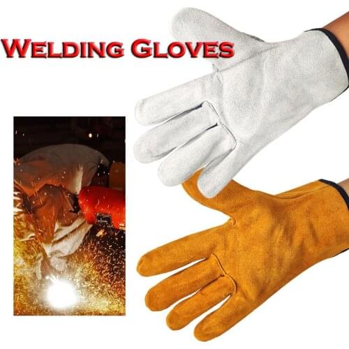 Top Grain Leather Fleece Lining Seamless Forefinger Welders Gloves Wear Non-slip Heat Insulation Labor Protect Welding Mittens