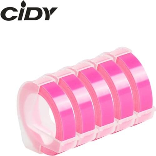 CIDY 5pc Fluorescent Pink 9mm*3m Compatible DYMO 3D Plastic Embossing tape Embossing Label Maker FOR DYMO 1610/1575 Motex E101